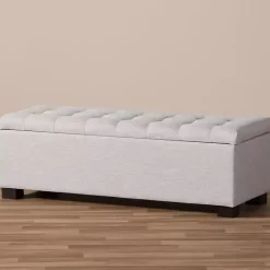 Kirklands Home Benches & Ottomans|Beige Tufted Contemporary Storage Bench