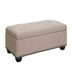 Kirklands Home Benches & Ottomans|Beige Tufted Jess Storage Ottoman Bench Tan