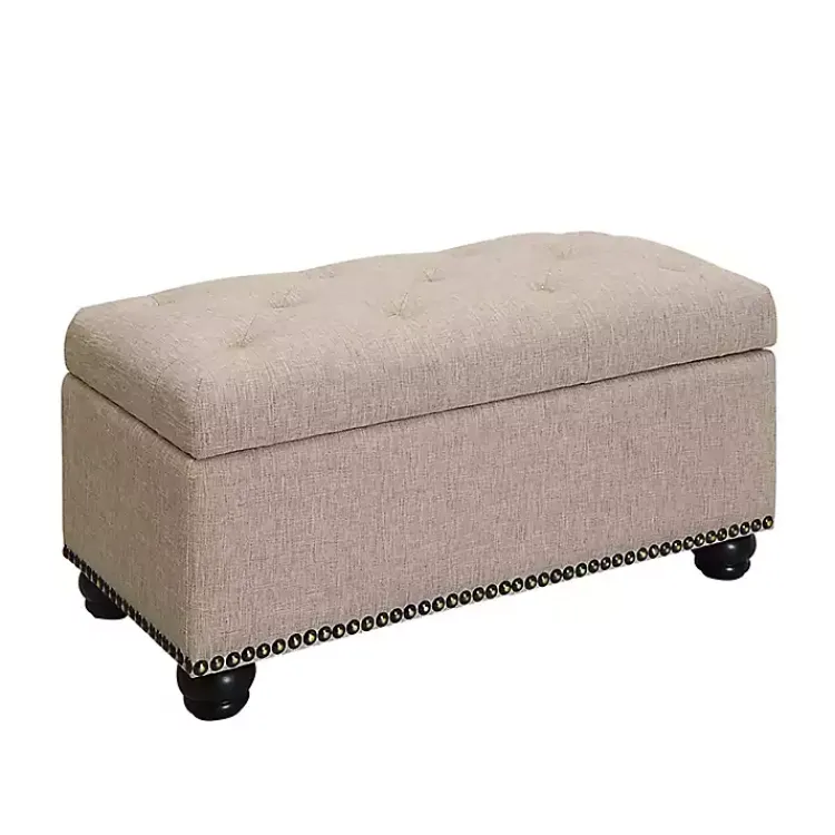 Kirklands Home Benches & Ottomans|Beige Tufted Jess Storage Ottoman Bench Tan