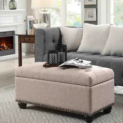 Kirklands Home Benches & Ottomans|Beige Tufted Jess Storage Ottoman Bench Tan