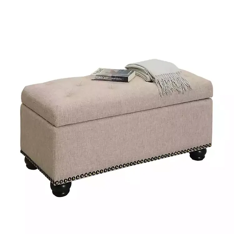 Kirklands Home Benches & Ottomans|Beige Tufted Jess Storage Ottoman Bench Tan