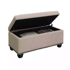 Kirklands Home Benches & Ottomans|Beige Tufted Jess Storage Ottoman Bench Tan