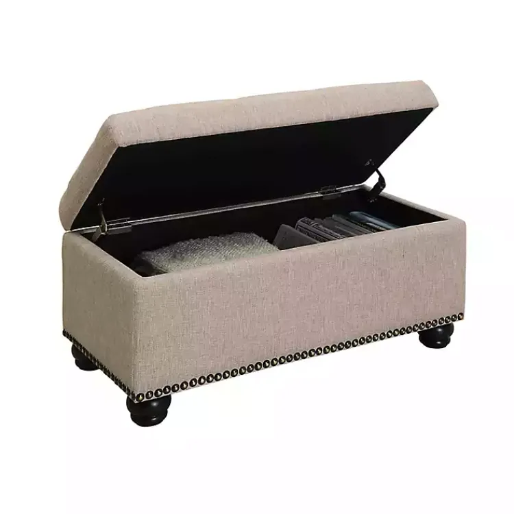 Kirklands Home Benches & Ottomans|Beige Tufted Jess Storage Ottoman Bench Tan