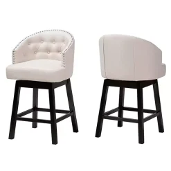 Kirklands Home Bar Stools & Counter Height Stools|Beige Tufted Seat Swivel Counter Stools, Set of 2 Tan