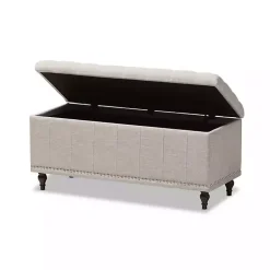 Kirklands Home Benches & Ottomans|Beige Tufted Upholstery Storage Ottoman Tan
