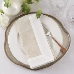 Kirklands Home Table Linens|Beige Two-Tone Border 4-pc. Napkin Set