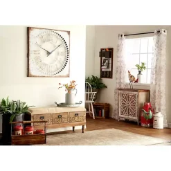 Kirklands Home Benches & Ottomans|Beige Upholstered Acanthus Carved Wooden Bench Tan