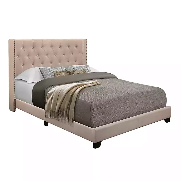 Kirklands Home Beds & Headboards|Beige Upholstered Button Tufted Wing Queen Bed Tan