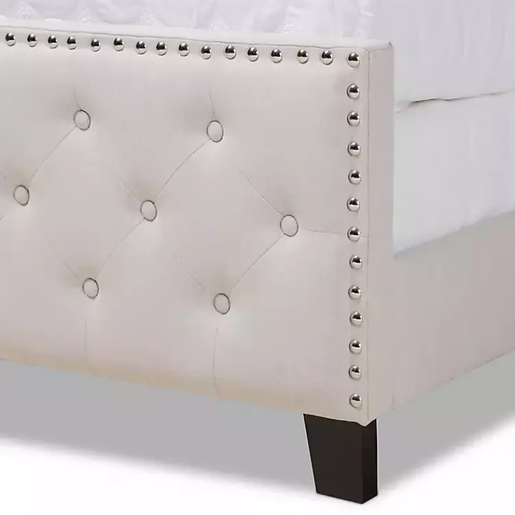 Kirklands Home Beds & Headboards|Beige Upholstered Button Tufted King Panel Bed Ivory