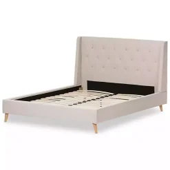 Kirklands Home Beds & Headboards|Beige Upholstered Wingback Queen Platform Bed Ivory