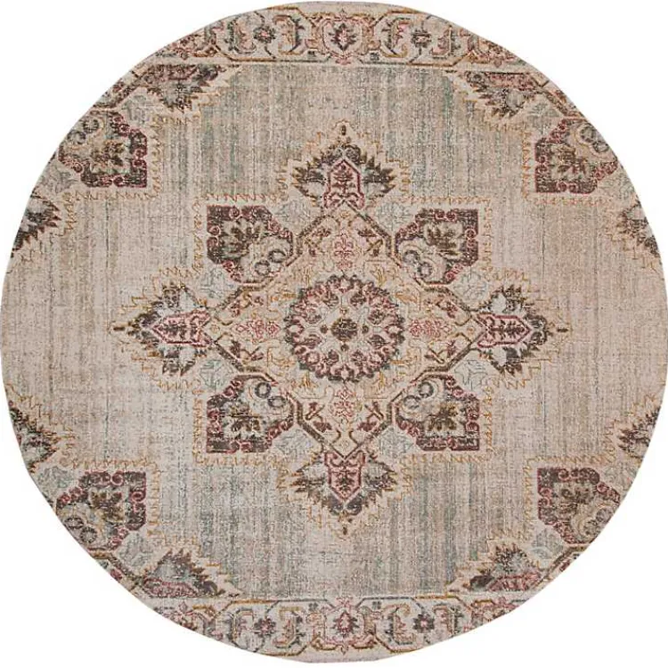 Kirklands Home Area Rugs|Beige Vintage Medallion Round Area Rug, 6 ft. Brown