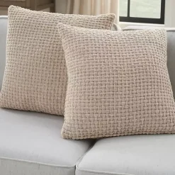 Online Beige Waffle Knit Chenille Throw Pillows, Set of 2 Pillows