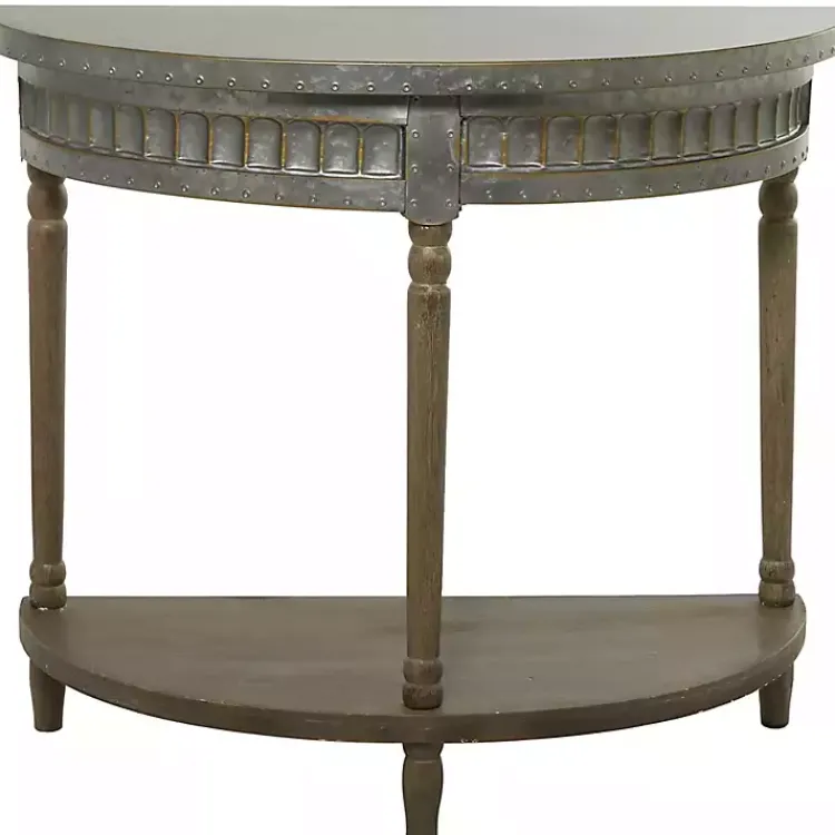 Kirklands Home Console Tables|Beige Wood and Metal Half Moon Console Table Tan