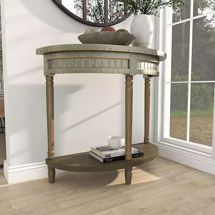 Kirklands Home Console Tables|Beige Wood and Metal Half Moon Console Table Tan