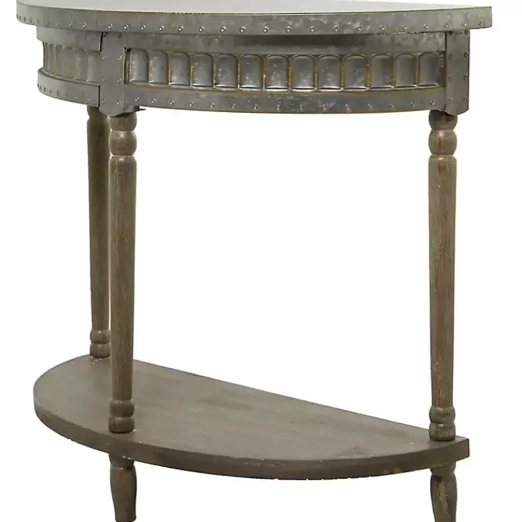Kirklands Home Console Tables|Beige Wood and Metal Half Moon Console Table Tan