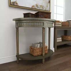 Kirklands Home Console Tables|Beige Wood and Metal Half Moon Console Table Tan