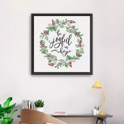 Clearance Berry Wreath Be Joyful Framed Canvas Art Print Christmas Art & Wall Decor