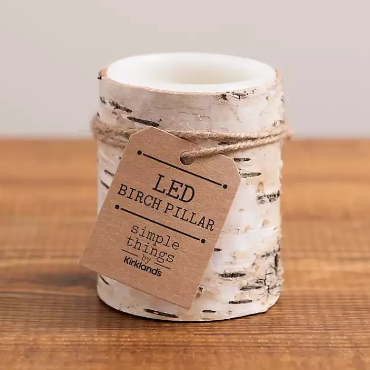 Online Birch Bark LED Pillar Candle, 4 in. Flameless Candles