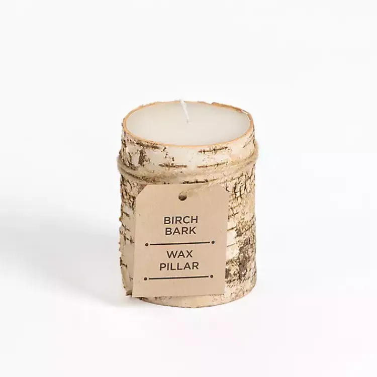 Sale Birch Tree Bark Pillar Candle, 3x4 Candles