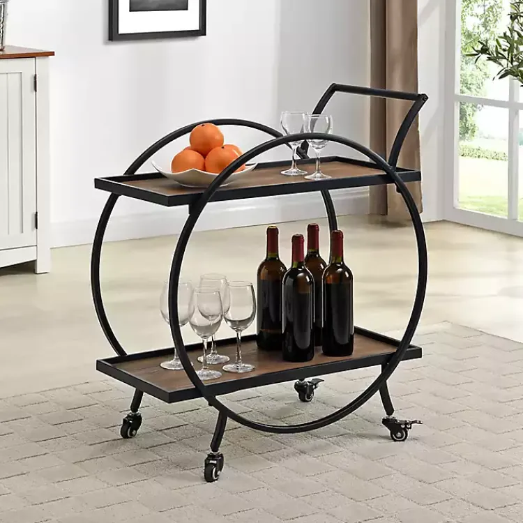 Kirklands Home Kitchen Islands & Bar Carts|& Brown Wood 2-Tier Odessa Bar Cart Black
