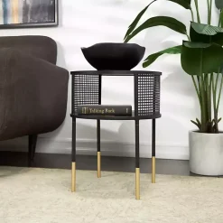 Kirklands Home Accent & End Tables|& Gold Metal Mesh Round Accent Table Black