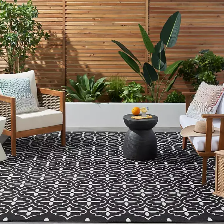 Kirklands Home Area Rugs|Black & Ivory Quatrefoil Indoor/Outdoor Rug, 8x10