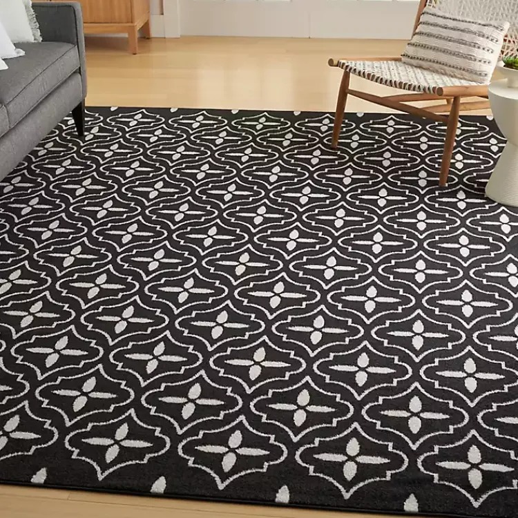 Kirklands Home Area Rugs|Black & Ivory Quatrefoil Indoor/Outdoor Rug, 8x10