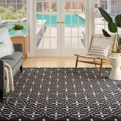 Kirklands Home Area Rugs|Black & Ivory Quatrefoil Indoor/Outdoor Rug, 8x10