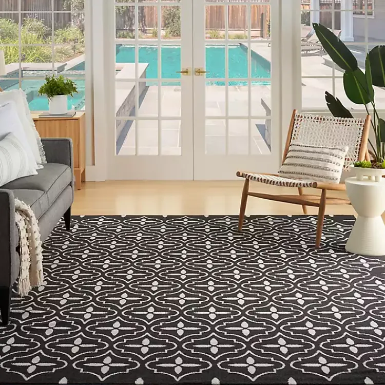 Kirklands Home Area Rugs|Black & Ivory Quatrefoil Indoor/Outdoor Rug, 8x10