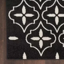 Kirklands Home Area Rugs|Black & Ivory Quatrefoil Indoor/Outdoor Rug, 8x10