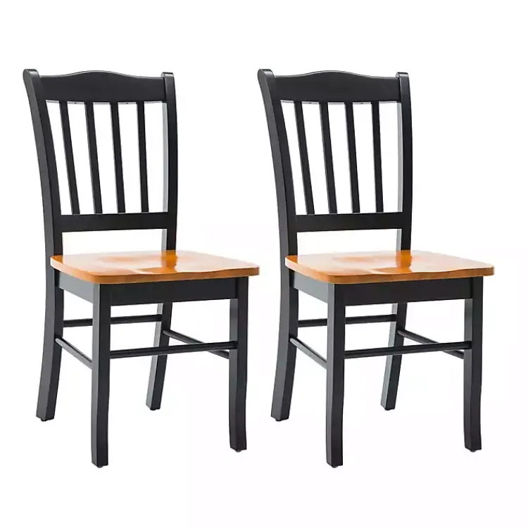 Kirklands Home Dining Chairs|Black & Oak Wood Shaker Dining Chairs, Set of 2 Brown