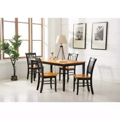 Kirklands Home Dining Chairs|Black & Oak Wood Shaker Dining Chairs, Set of 2 Brown