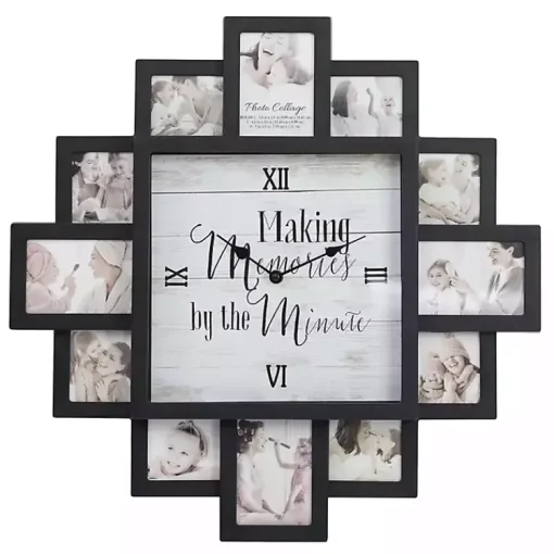 Kirklands Home Clocks|Black 12 Photo Frame Collage Clock