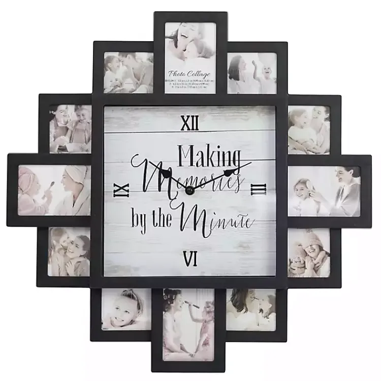 Kirklands Home Clocks|Black 12 Photo Frame Collage Clock