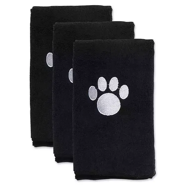 Kirklands Home Pet Dishes & Canisters|Black & White Embroidered Paw Pet Towels, Set of 3
