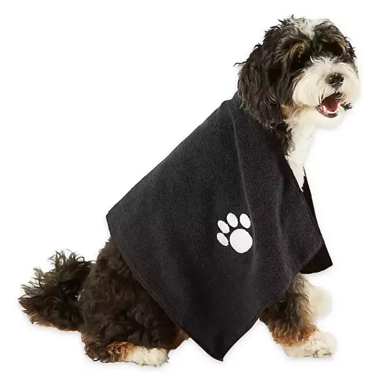 Kirklands Home Pet Dishes & Canisters|Black & White Embroidered Paw Pet Towels, Set of 3