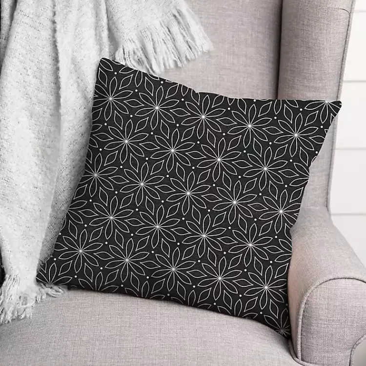 Kirklands Home Outdoor Cushions & Pillows|& White Floral Indoor/Outdoor Pillow Black