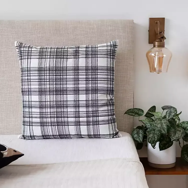 New Black & White Handwoven Plaid Throw Pillow Pillows