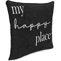 Kirklands Home Outdoor Cushions & Pillows|Black & White My Happy Place Outdoor Pillow
