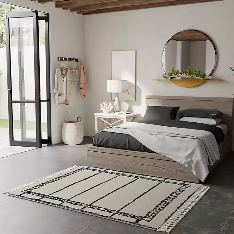 Kirklands Home Area Rugs|& White Striped Block Border Area Rug, 8x10 Black