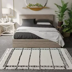 Kirklands Home Area Rugs|& White Striped Block Border Area Rug, 8x10 Black