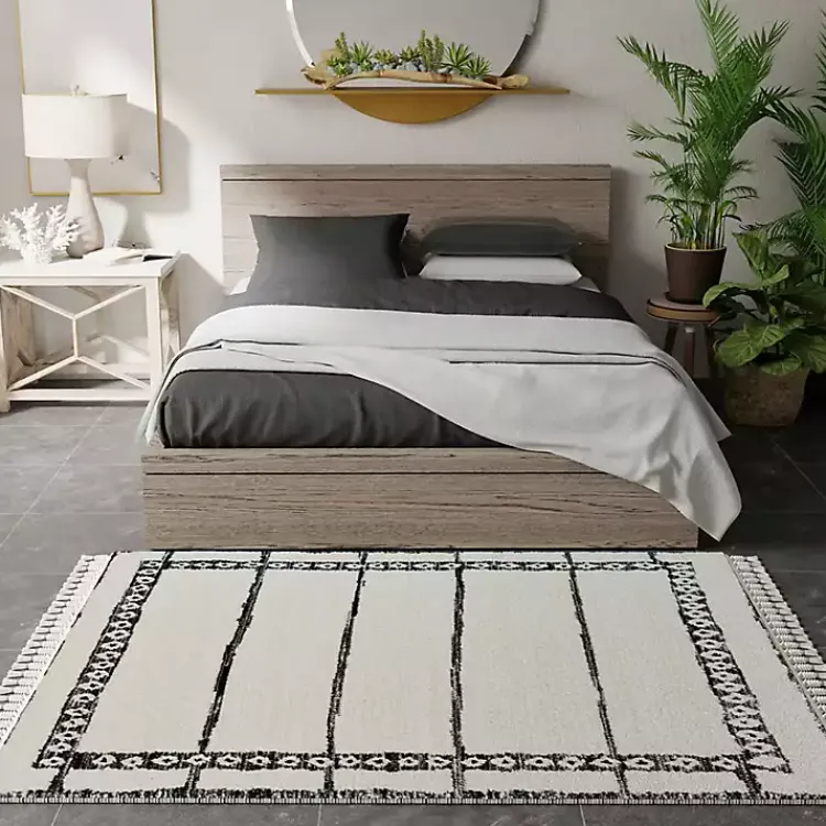 Kirklands Home Area Rugs|& White Striped Block Border Area Rug, 8x10 Black