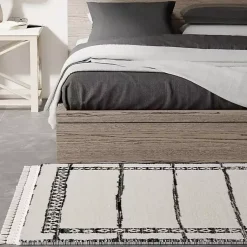 Kirklands Home Area Rugs|& White Striped Block Border Area Rug, 8x10 Black