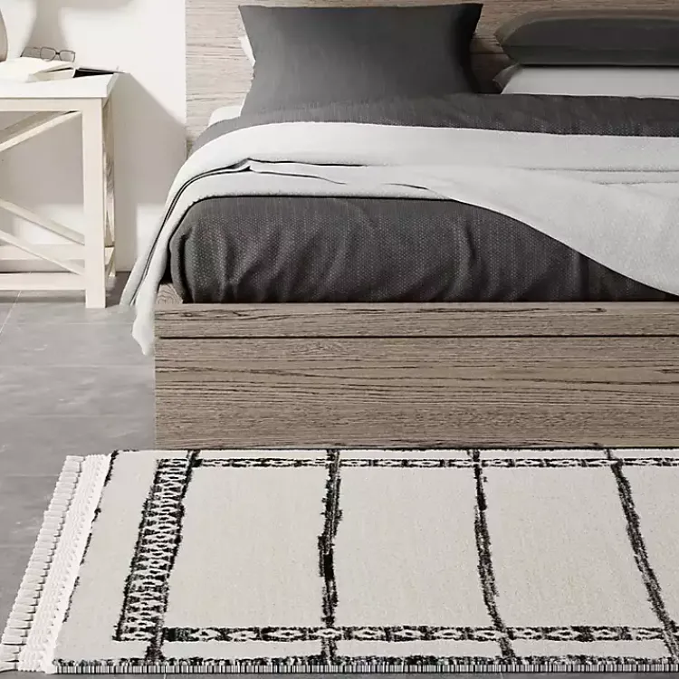 Kirklands Home Area Rugs|& White Striped Block Border Area Rug, 8x10 Black