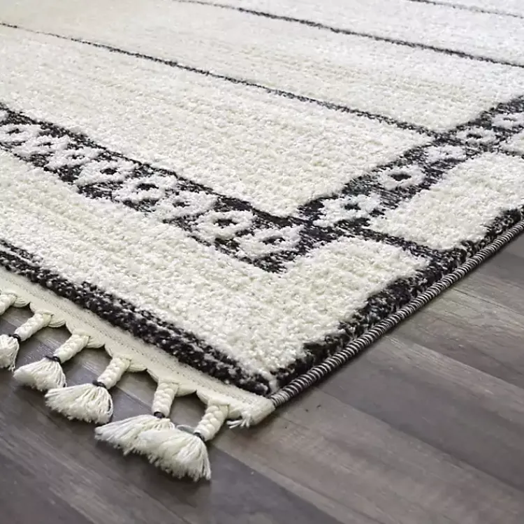 Kirklands Home Area Rugs|& White Striped Block Border Area Rug, 8x10 Black
