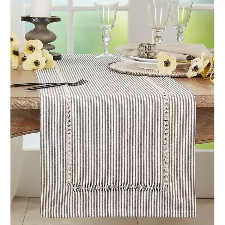 Kirklands Home Table Linens|Black & White Striped Table Runner, 72 in.