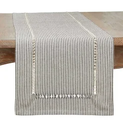 Kirklands Home Table Linens|Black & White Striped Table Runner, 90 in.