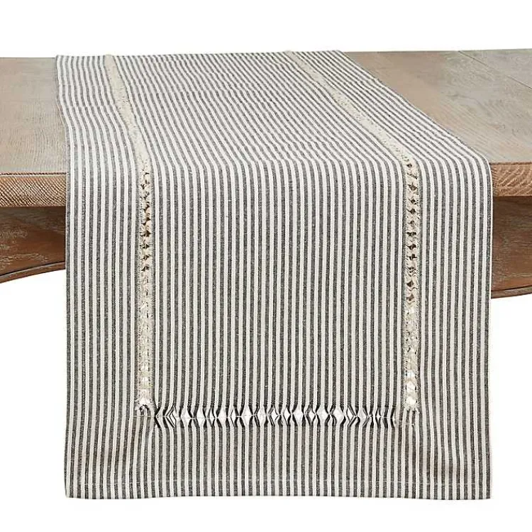 Kirklands Home Table Linens|Black & White Striped Table Runner, 90 in.