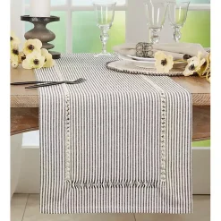 Kirklands Home Table Linens|Black & White Striped Table Runner, 90 in.