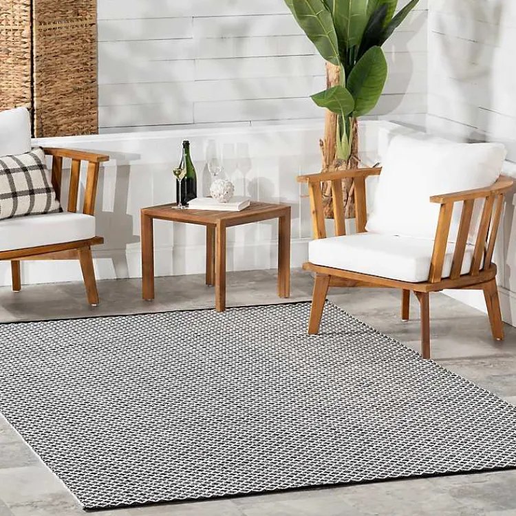 Kirklands Home Area Rugs|Black & White Trellis Indoor/Outdoor Rug, 6x9